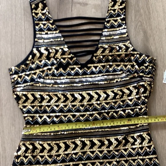 NWT GIANNI BINI GB BLACK AND GOLD SEQUENCE EMBELLISHED COCKTAIL DRESS SZ M - Picture 15 of 16